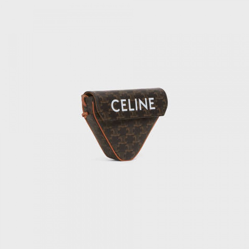 Celine Triangle Bag In Triomphe Canvas With Celine Print Kuriertaschen Braun | CL-591858