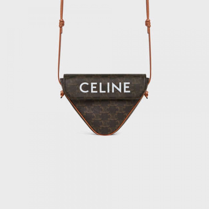 Celine Triangle Bag In Triomphe Canvas With Celine Print Kuriertaschen Braun | CL-591858