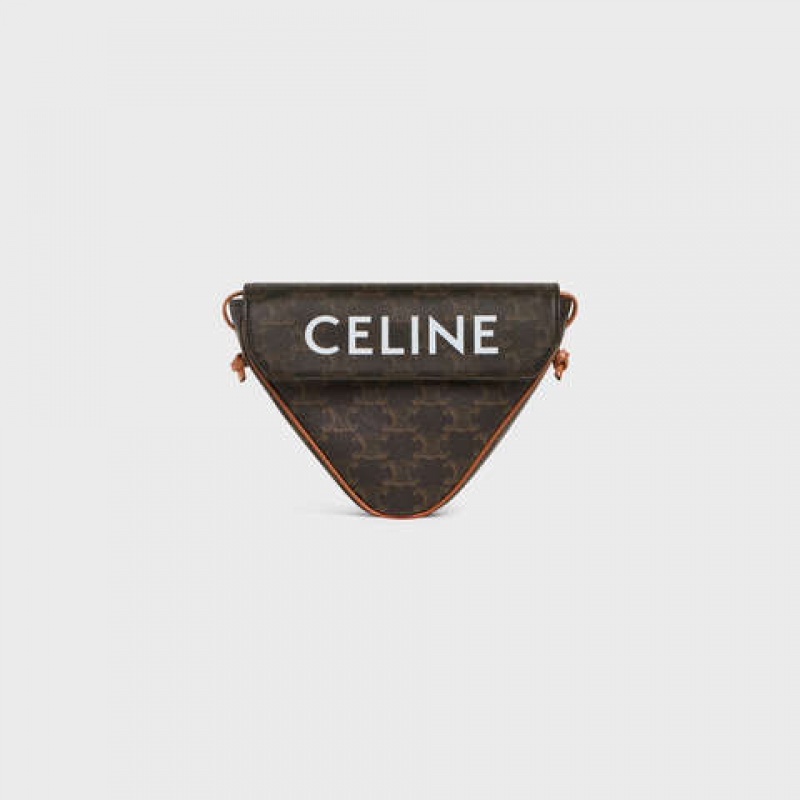 Celine Triangle Bag In Triomphe Canvas With Celine Print Kuriertaschen Braun | CL-591858