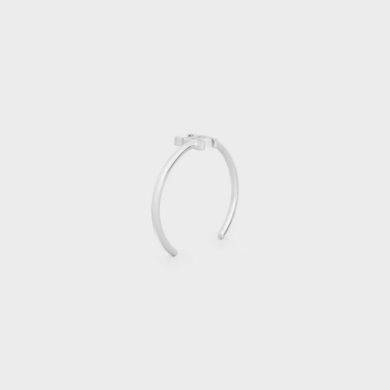 Celine Triomphe Asymmetric Cuff In Brass With Rhodium Finish Armbänder Silber | CL-592200