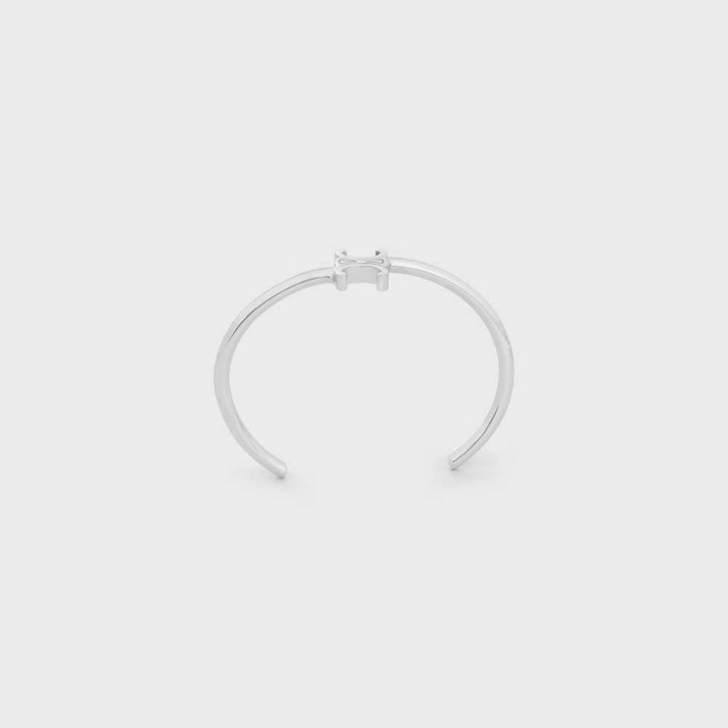 Celine Triomphe Asymmetric Cuff In Brass With Rhodium Finish Armbänder Silber | CL-592200