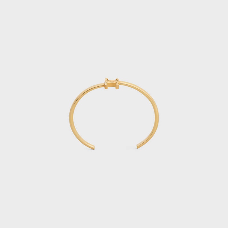 Celine Triomphe Asymmetric Cuff In Brass With Gold Finish Armbänder Gold | CL-592199