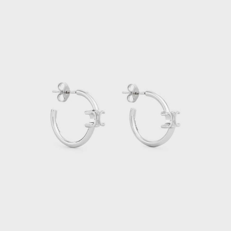 Celine Triomphe Asymmetric Hoops In Brass With Rhodium Finish Ohrringe Silber | CL-592296