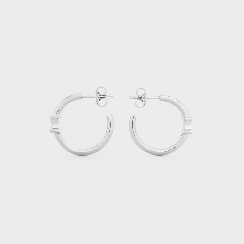 Celine Triomphe Asymmetric Hoops In Brass With Rhodium Finish Ohrringe Silber | CL-592296