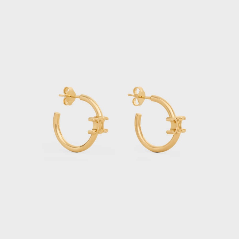 Celine Triomphe Asymmetric Hoops In Brass With Gold Finish Ohrringe Gold | CL-592295