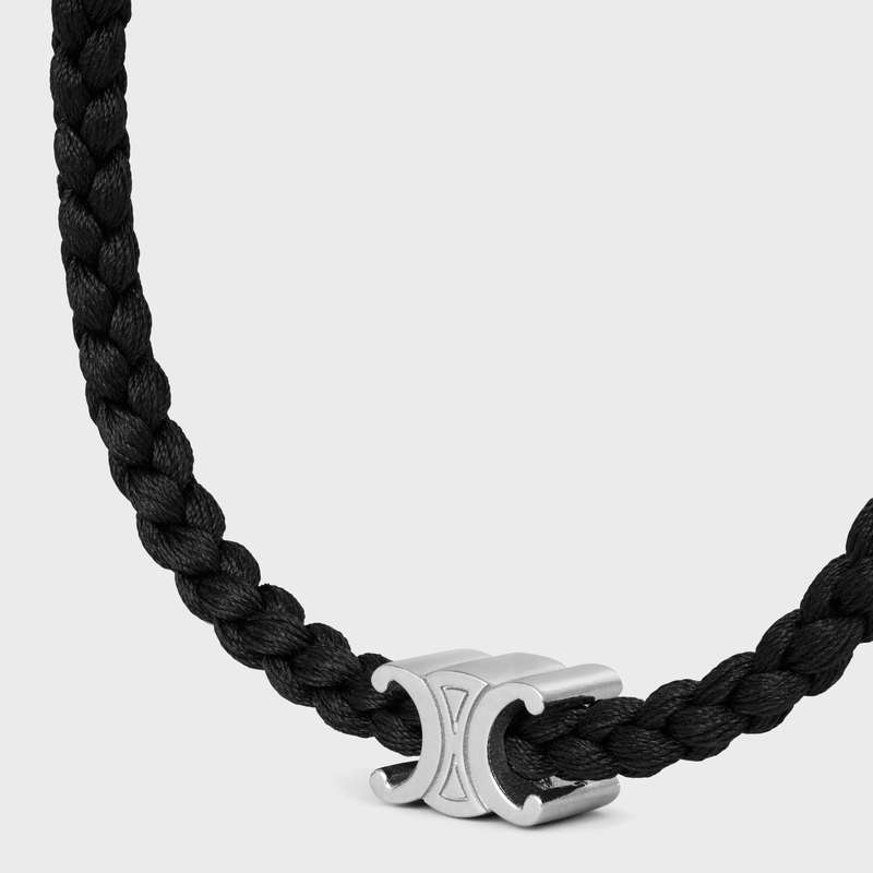 Celine Triomphe Beach In Silk And Brass With Rhodium Finish Armbänder Schwarz Silber | CL-591651