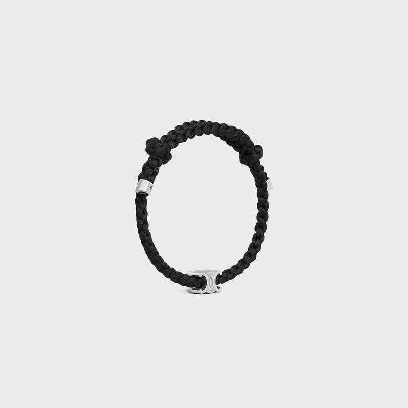 Celine Triomphe Beach In Silk And Brass With Rhodium Finish Armbänder Schwarz Silber | CL-591651