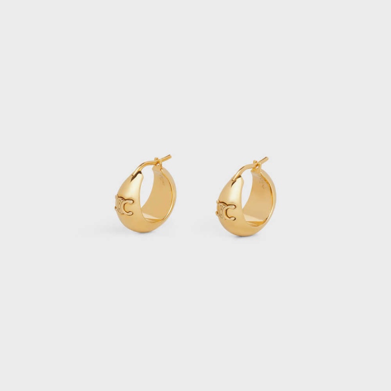 Celine Triomphe Bold Hoops In Brass With Gold Finish Ohrringe Gold | CL-592306