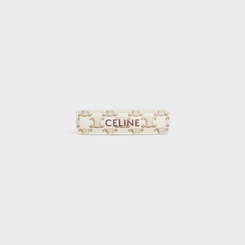 Celine Triomphe Canvas Hair Clip In Calfskin Haarschmuck Gold Weiß | CL-592335