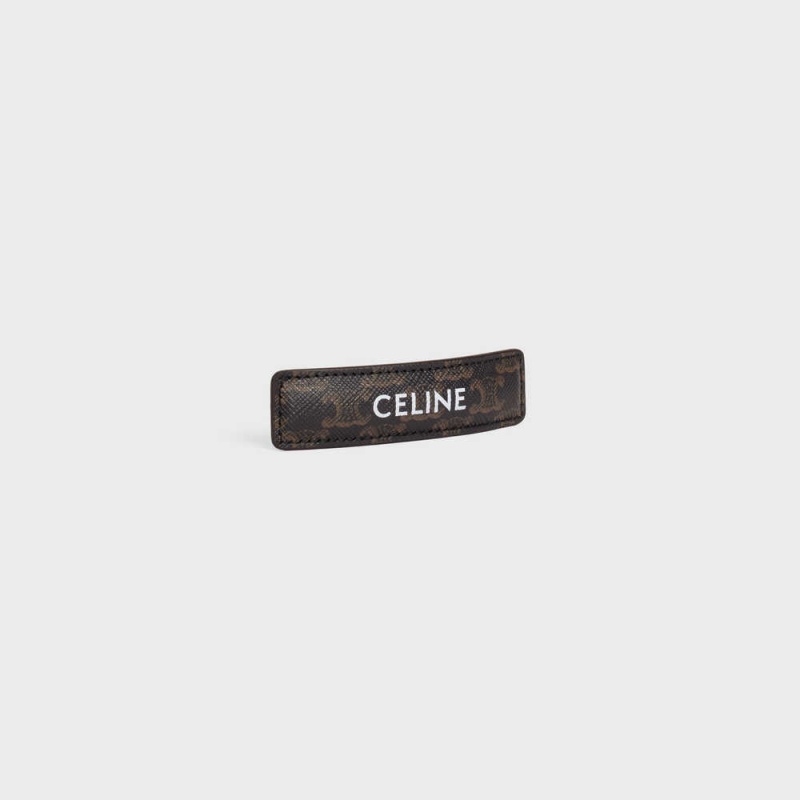 Celine Triomphe Canvas Hair Clip In Calfskin Haarschmuck Gold Braun | CL-592334