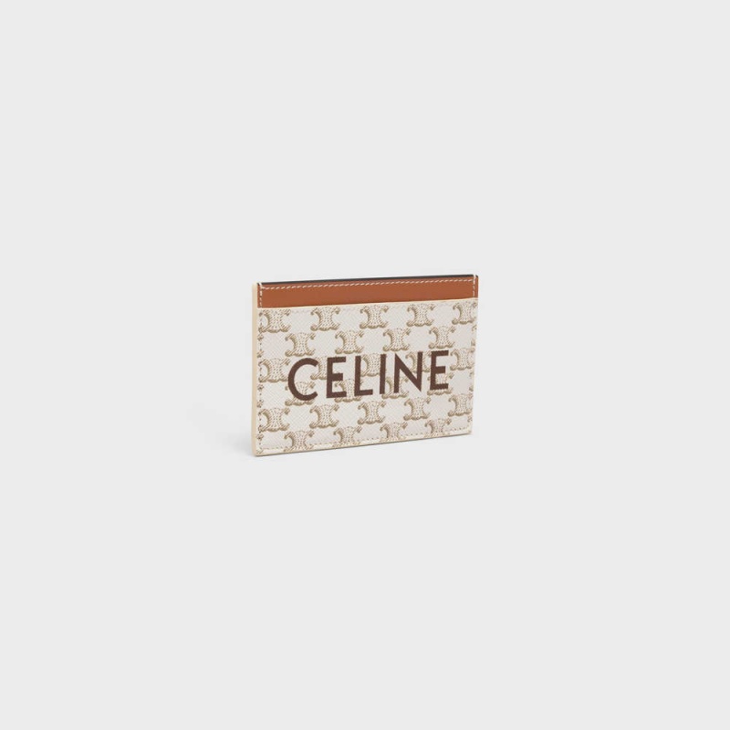 Celine Triomphe Canvas With Print Kartenhülle Weiß Braun | CL-592960