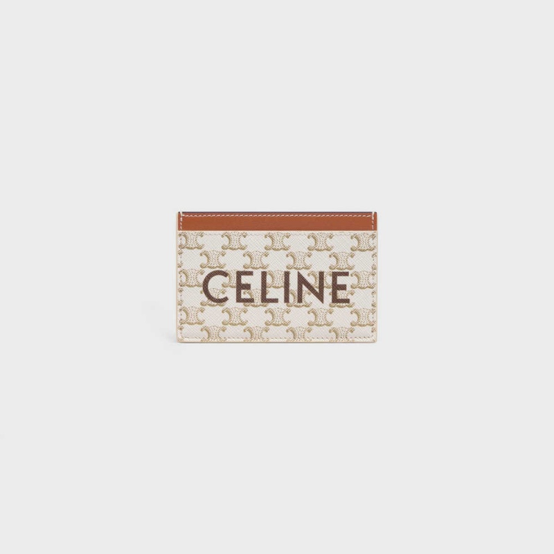 Celine Triomphe Canvas With Print Kartenhülle Weiß Braun | CL-592960