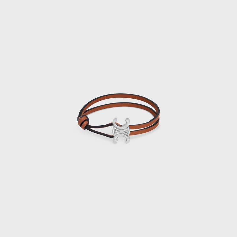 Celine Triomphe Clasp In Calfskin And Brass With Rhodium Finish Armbänder Braun Silber | CL-591653