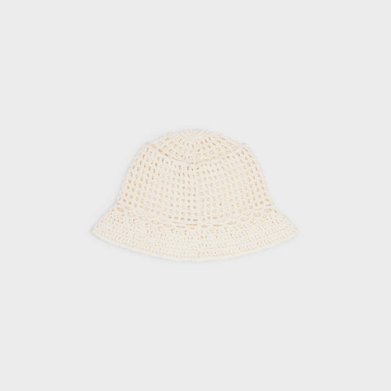 Celine Triomphe Cloche Beanie In Crocheted Baumwoll Hut Weiß | CL-592349