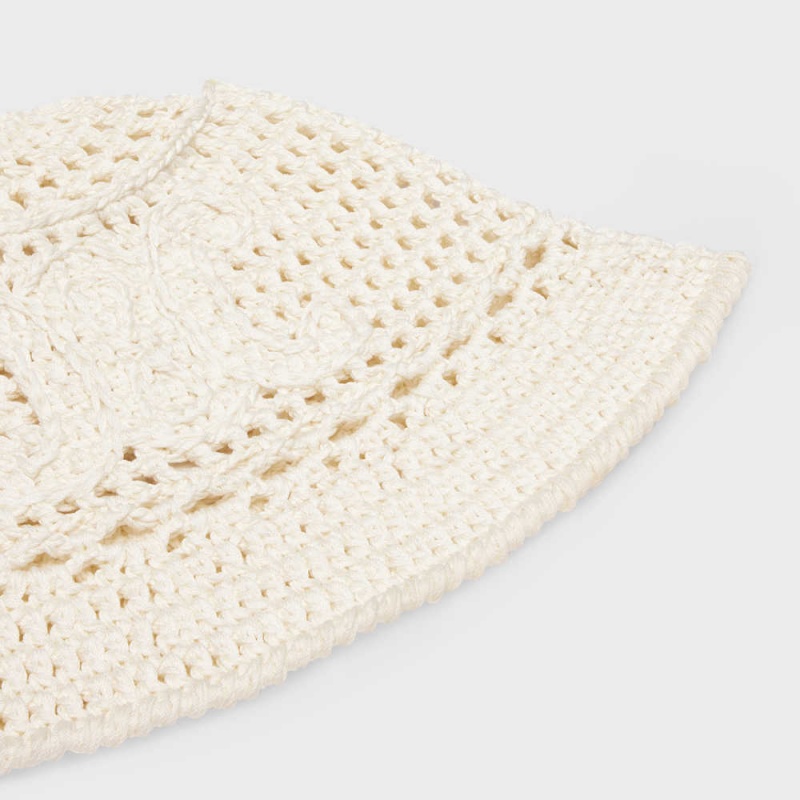 Celine Triomphe Cloche Beanie In Crocheted Baumwoll Hut Weiß | CL-592349