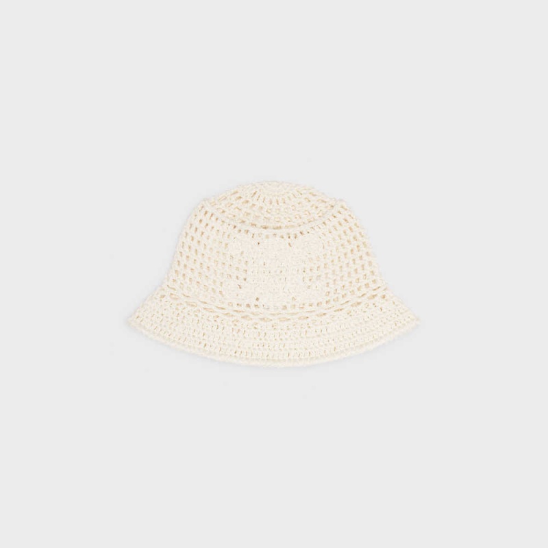 Celine Triomphe Cloche Beanie In Crocheted Baumwoll Hut Weiß | CL-592349