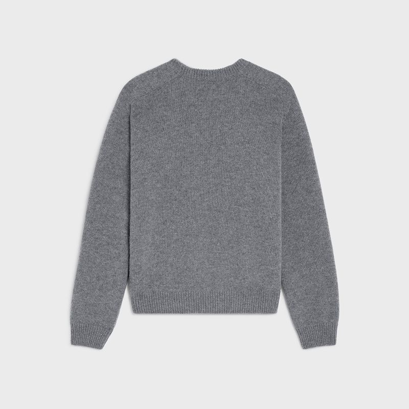 Celine Triomphe Crew Neck In Cashmere Wolle Strickwaren Grau Weiß | CL-592098