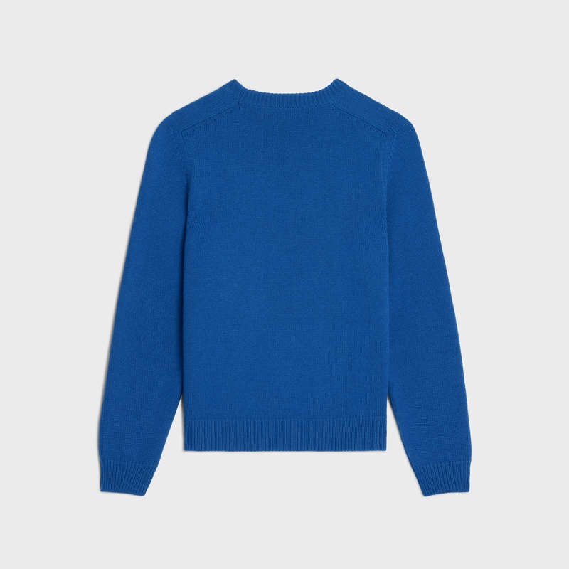 Celine Triomphe Crew Neck In Cashmere Wolle Strickwaren Königsblau Blau | CL-592097