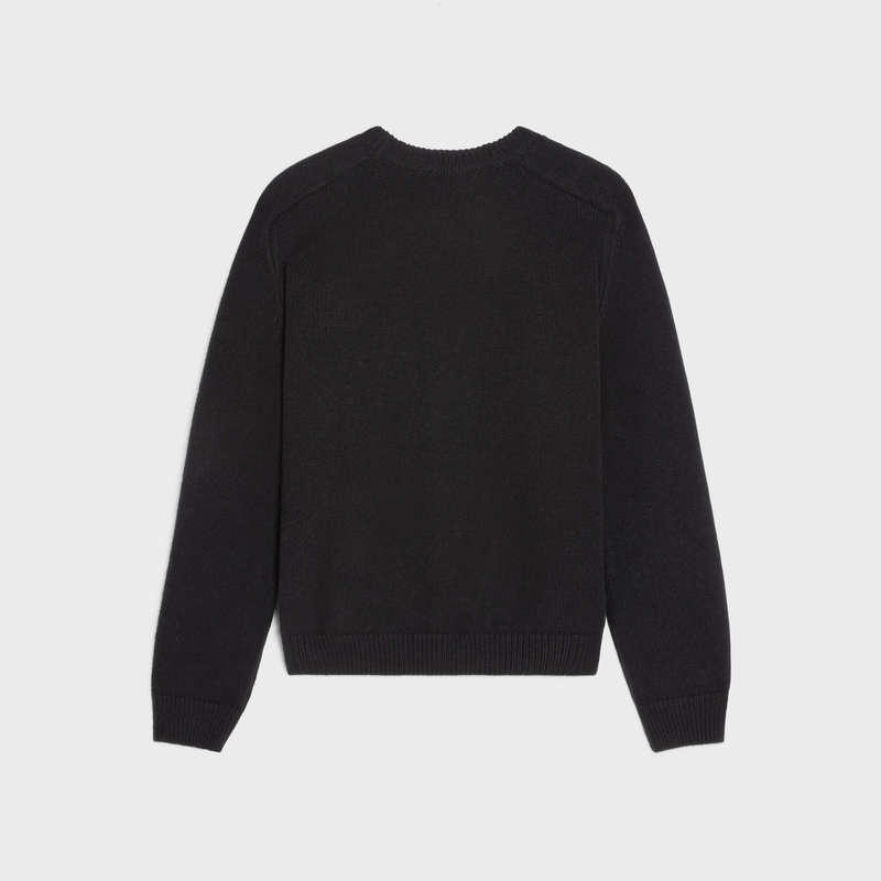 Celine Triomphe Crew Neck In Wolle And Cashmere Strickwaren Schwarz Weiß | CL-592094