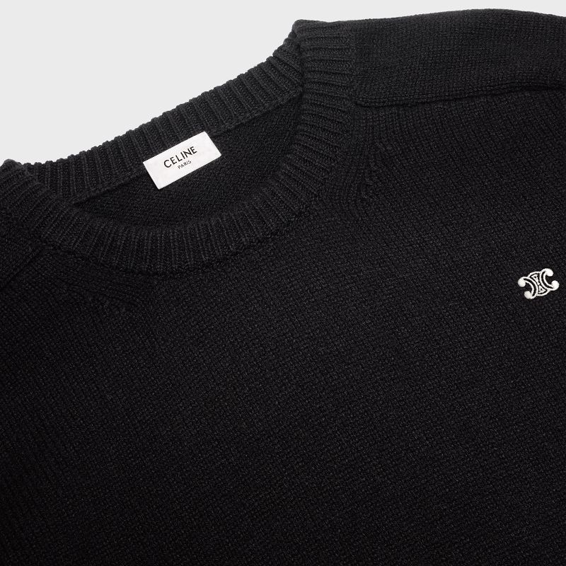 Celine Triomphe Crew Neck In Wolle And Cashmere Strickwaren Schwarz Weiß | CL-592094