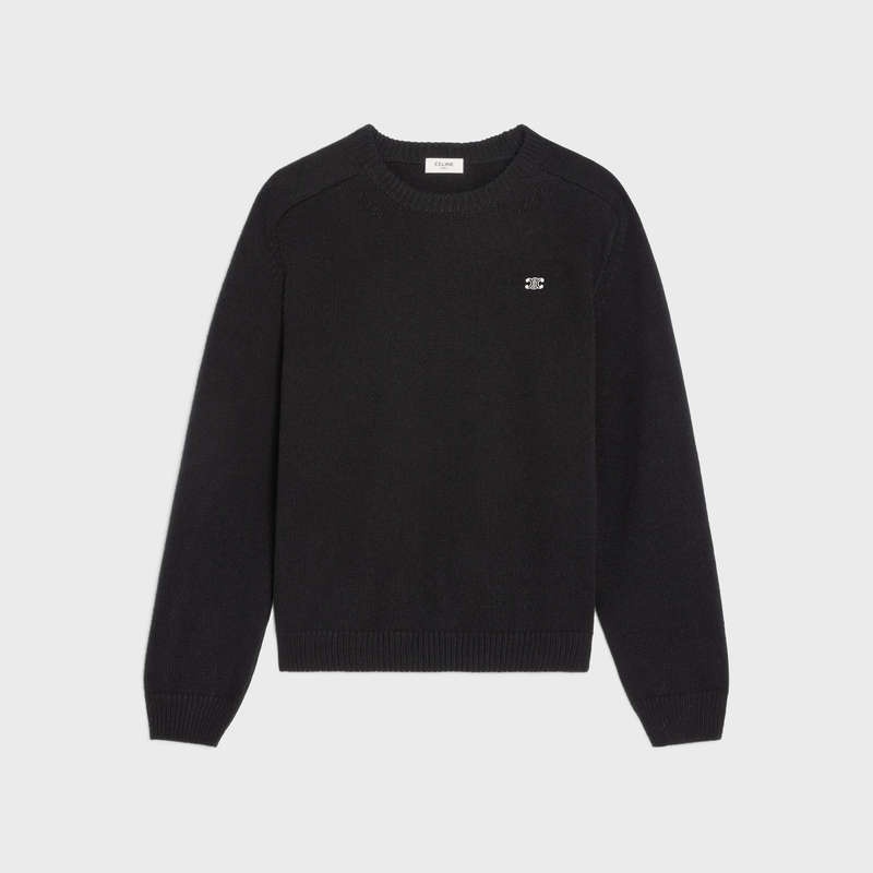 Celine Triomphe Crew Neck In Wolle And Cashmere Strickwaren Schwarz Weiß | CL-592094