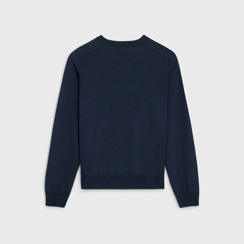 Celine Triomphe Crew Neck In Wolle Strickwaren Navy | CL-592096