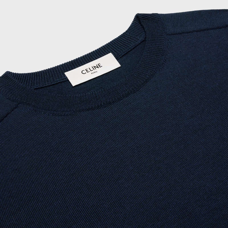 Celine Triomphe Crew Neck In Wolle Strickwaren Navy | CL-592096