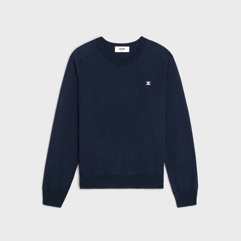 Celine Triomphe Crew Neck In Wolle Strickwaren Navy | CL-592096