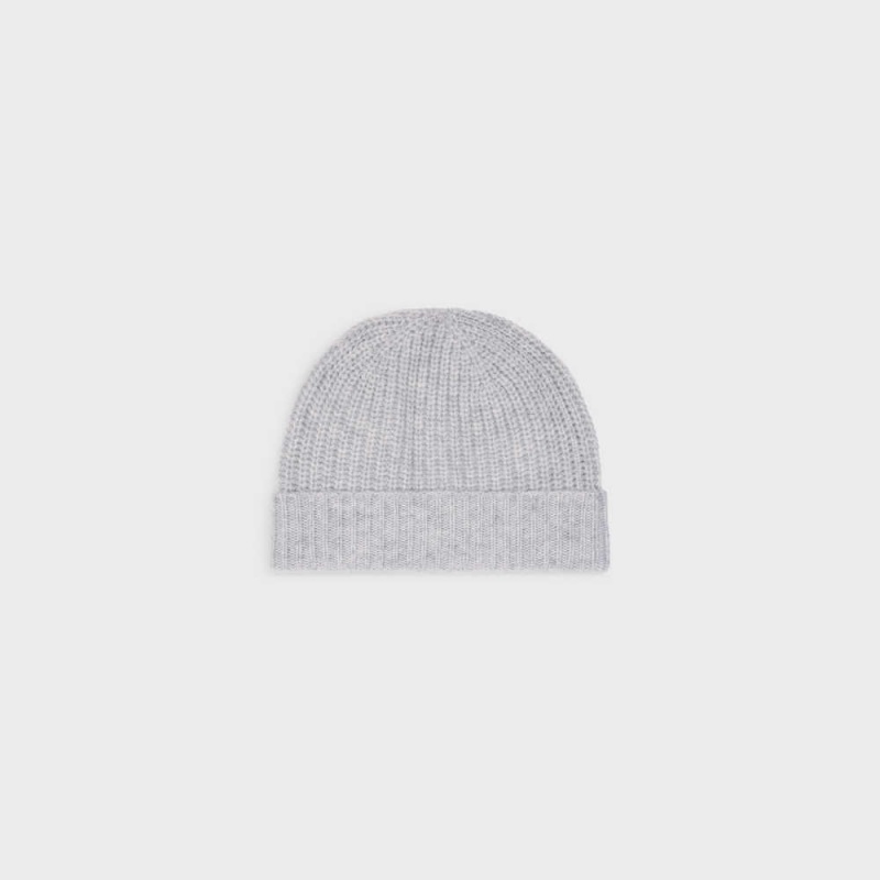 Celine Triomphe Embroidered Beanie In Seamless Cashmere Hut Hellgrau | CL-592370