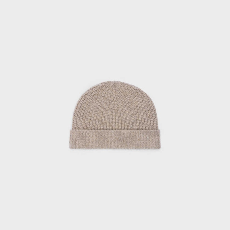 Celine Triomphe Embroidered Beanie In Seamless Cashmere Hut Braun | CL-592369