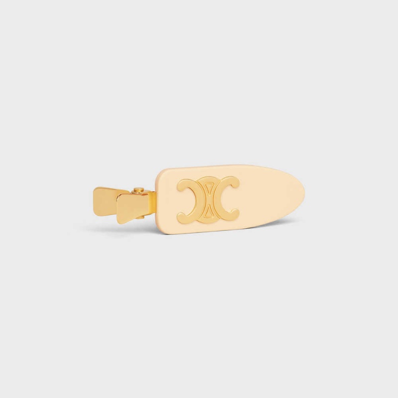 Celine Triomphe Flache Hair Clip In Vanilla Acetate And Brass With Gold Finish And Steel Haarschmuck Hellgelb Gold | CL-592323