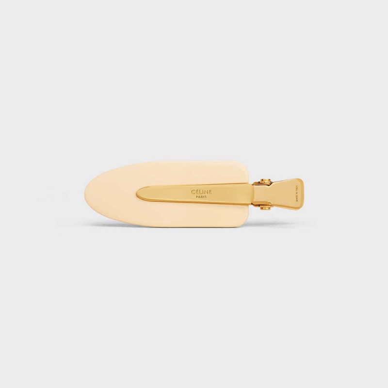 Celine Triomphe Flache Hair Clip In Vanilla Acetate And Brass With Gold Finish And Steel Haarschmuck Hellgelb Gold | CL-592323