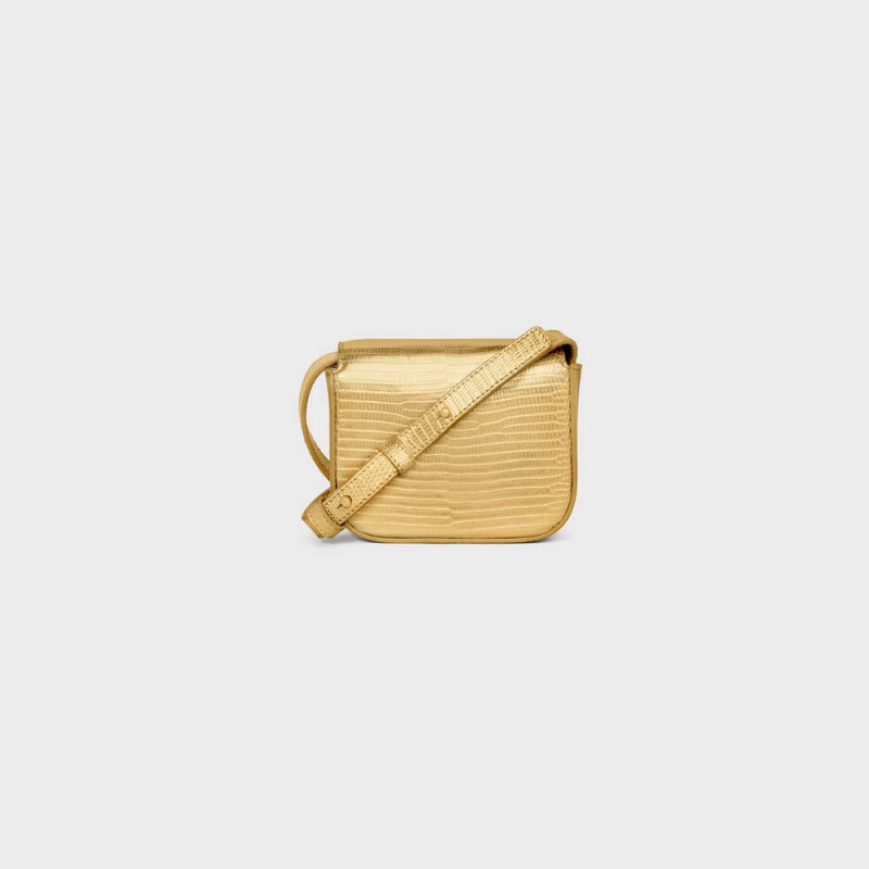 Celine Triomphe In Laminated Lizard Mini Taschen Gold | CL-593017