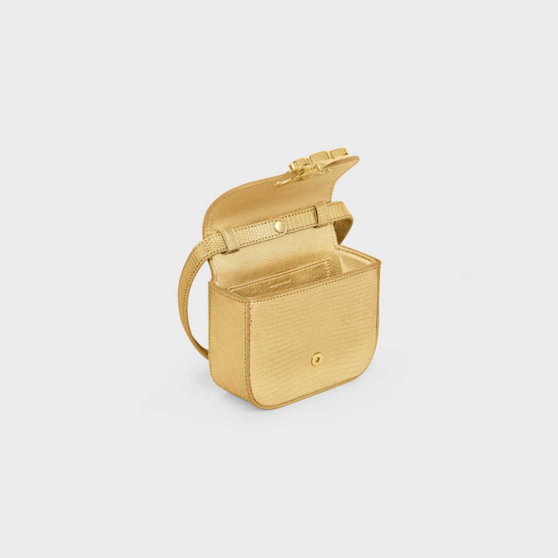 Celine Triomphe In Laminated Lizard Mini Taschen Gold | CL-593017