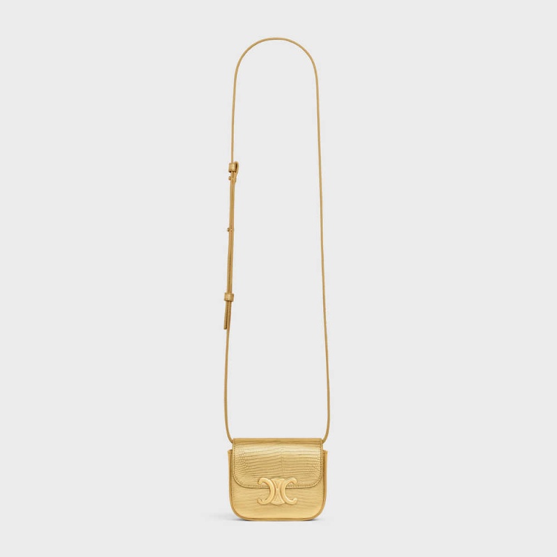 Celine Triomphe In Laminated Lizard Mini Taschen Gold | CL-593017