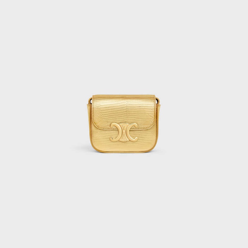 Celine Triomphe In Laminated Lizard Mini Taschen Gold | CL-593017