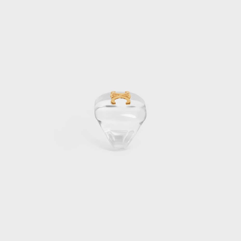 Celine Triomphe In Plexiglass And Brass With Gold Finish Ringe Gold | CL-592184