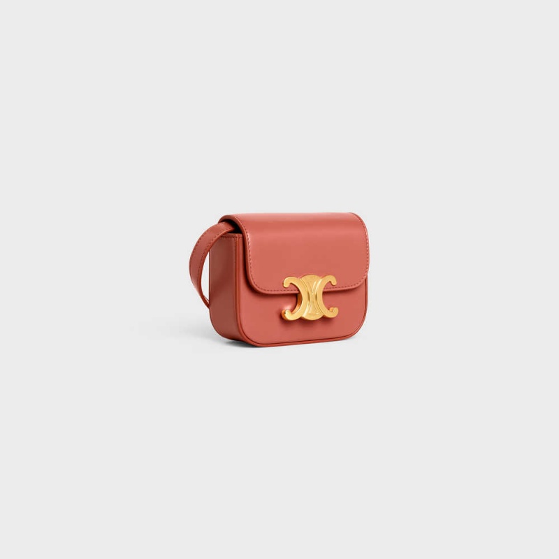 Celine Triomphe In Shiny Calfskin Mini Taschen Bordeaux | CL-593011