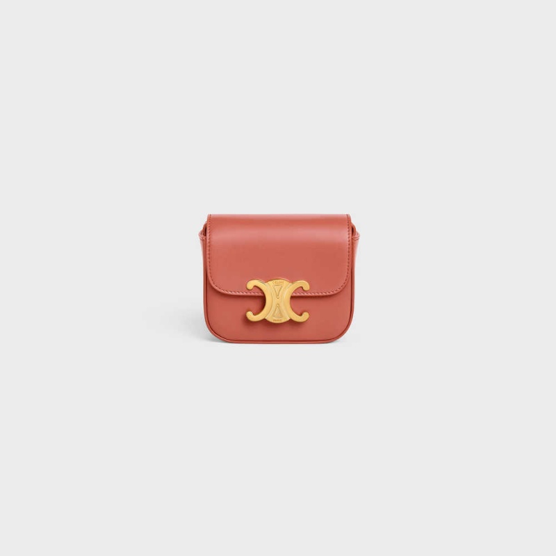 Celine Triomphe In Shiny Calfskin Mini Taschen Bordeaux | CL-593011