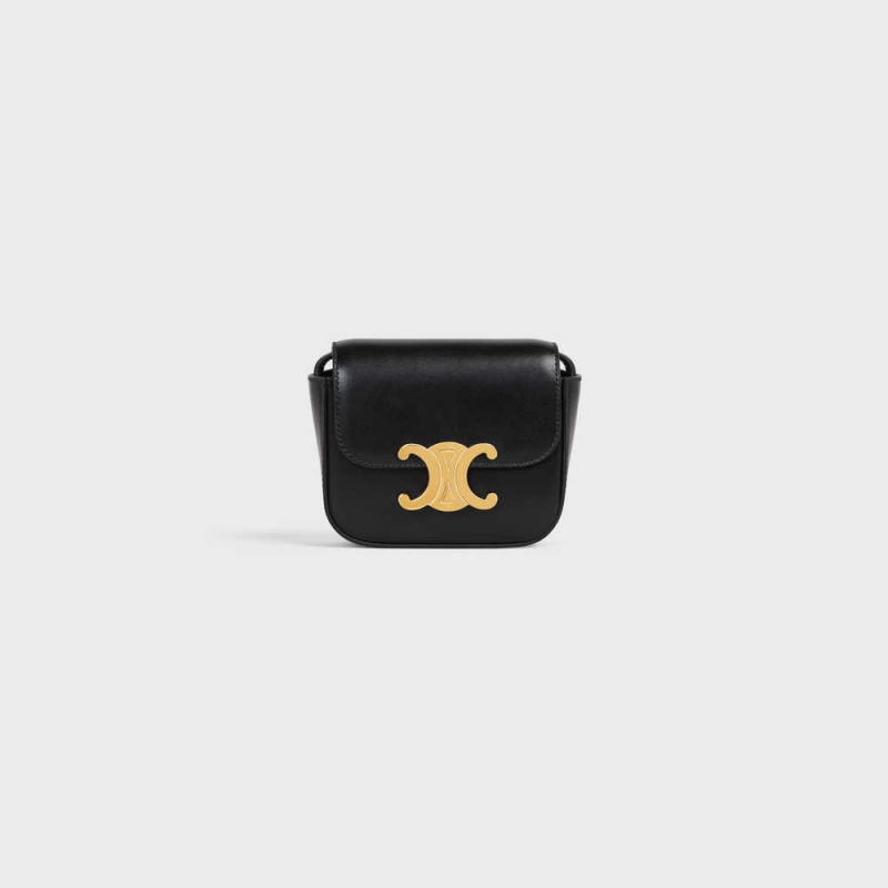 Celine Triomphe In Shiny Calfskin Mini Taschen Schwarz | CL-593008