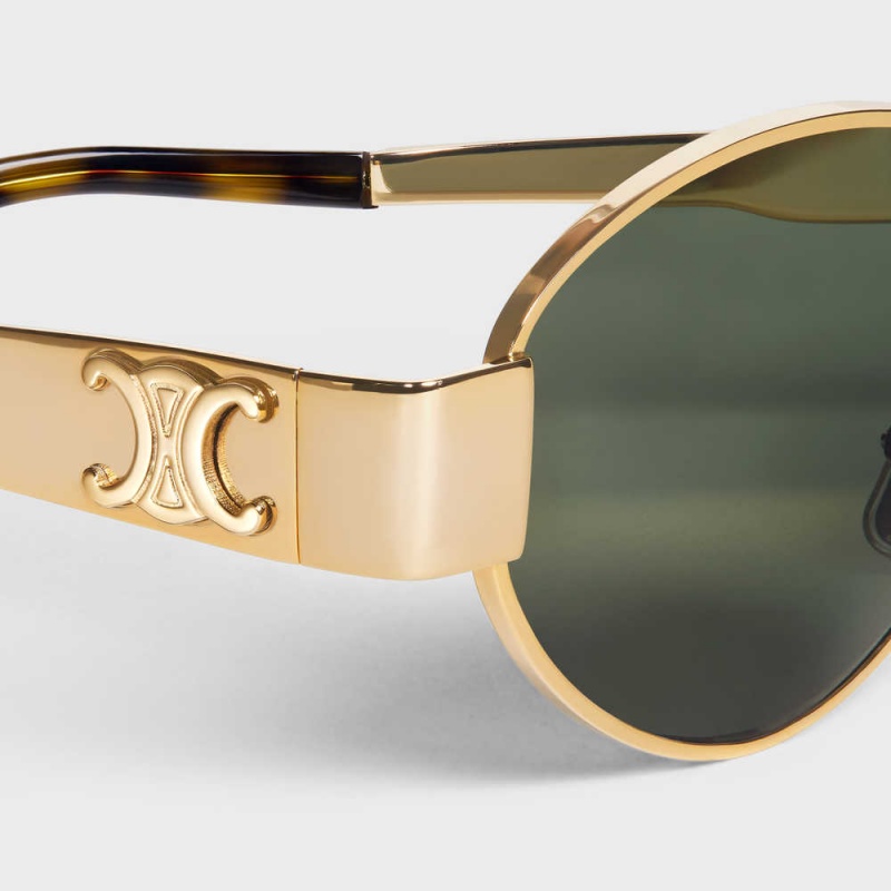 Celine Triomphe Metal 01 In Metal Sonnenbrille Gold Grün | CL-592399