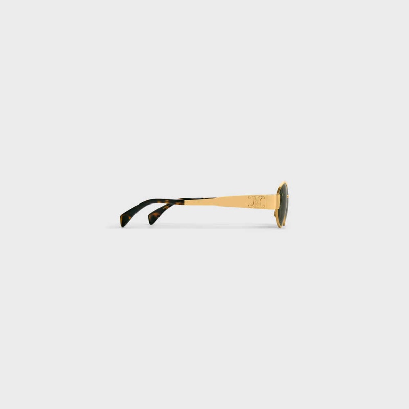 Celine Triomphe Metal 01 In Metal Sonnenbrille Gold Grün | CL-592399