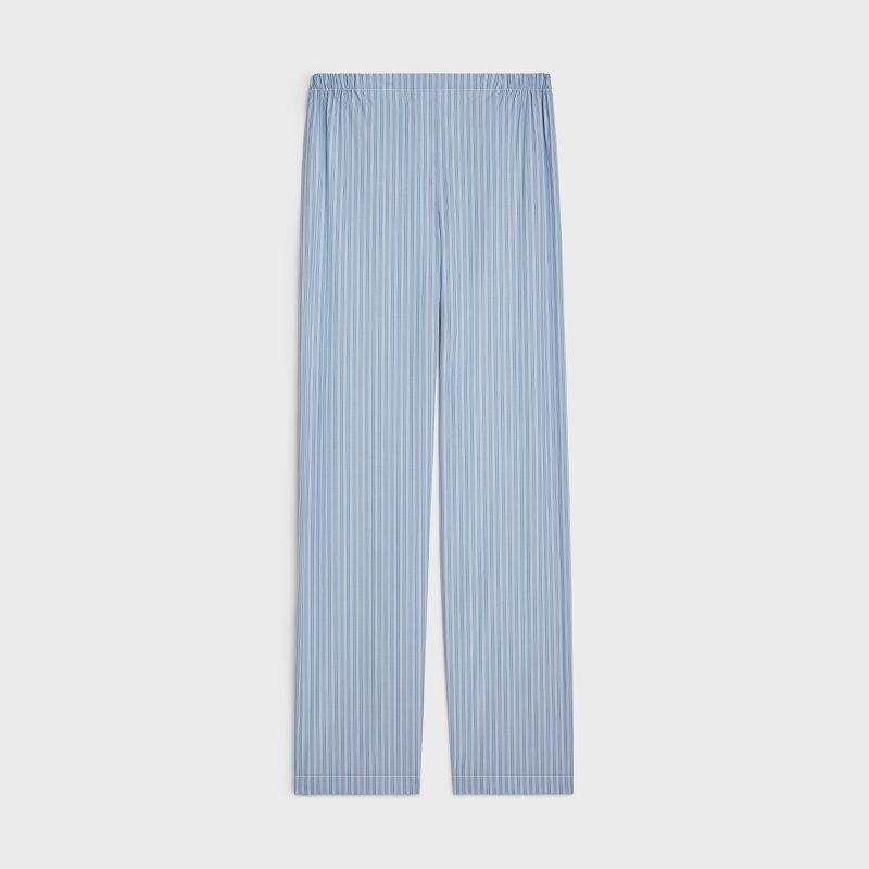 Celine Triomphe Pajama In Gestreift Poplin Hose Blau | CL-592065