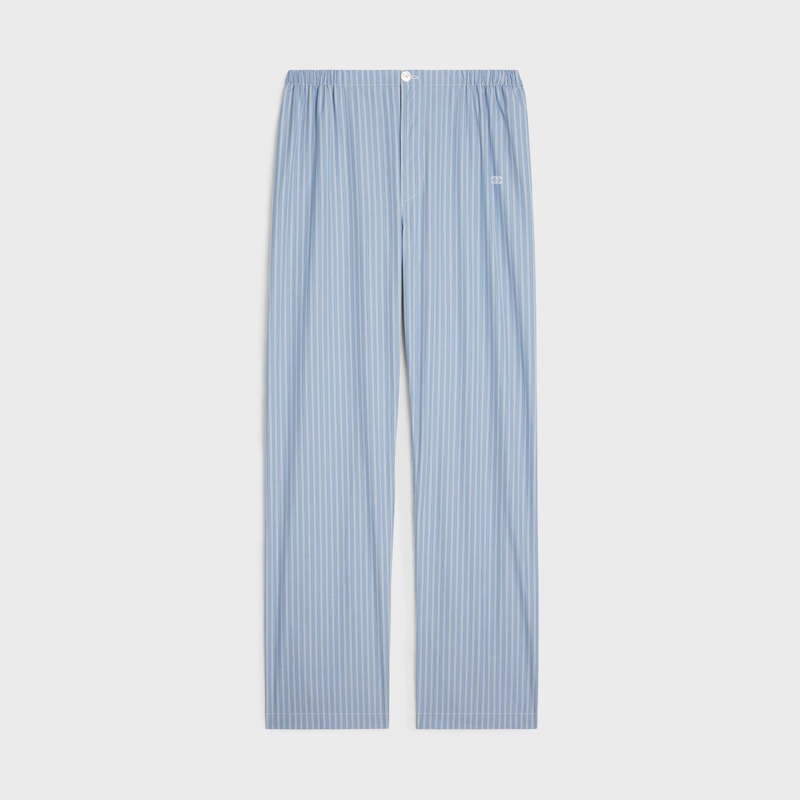 Celine Triomphe Pajama In Gestreift Poplin Hose Blau | CL-592065