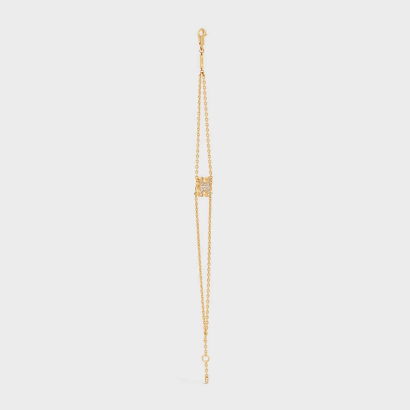 Celine Triomphe Rhinestone Suspended In Brass With Gold Finish And Crystals Armbänder Gold | CL-592207