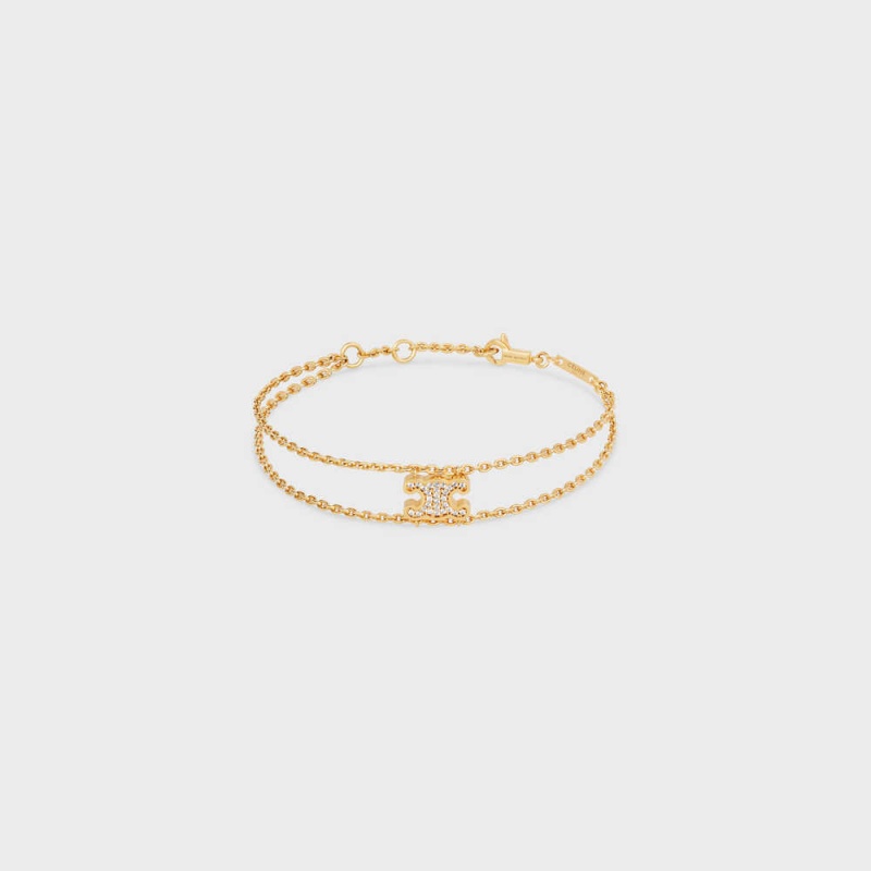 Celine Triomphe Rhinestone Suspended In Brass With Gold Finish And Crystals Armbänder Gold | CL-592207