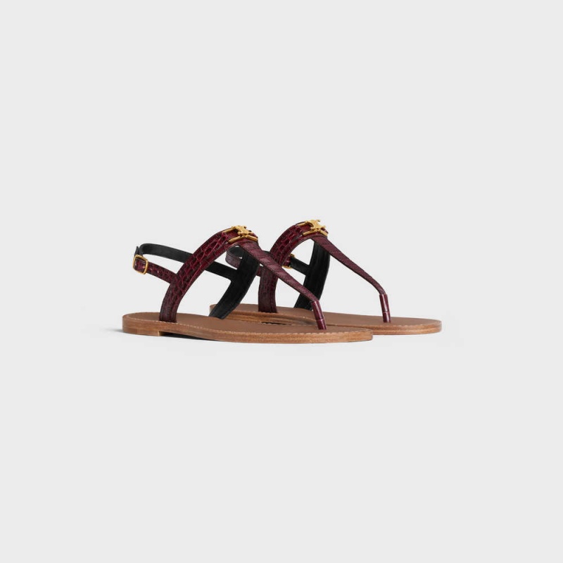 Celine Triomphe Tanga In Crocodile Stamped Calfskin Sandalen Dunkelbordeaux | CL-592589