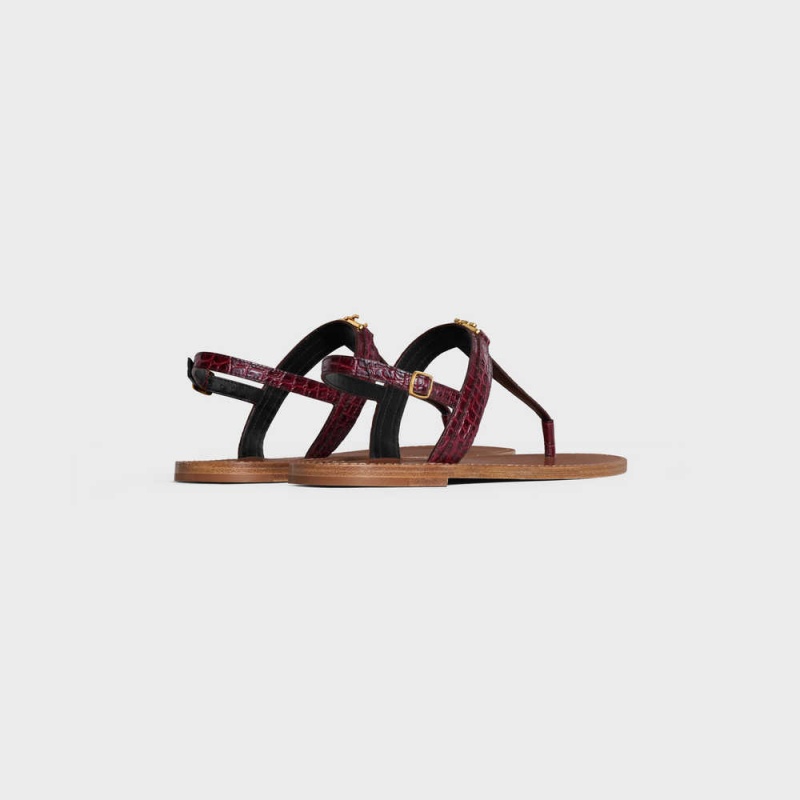 Celine Triomphe Tanga In Crocodile Stamped Calfskin Sandalen Dunkelbordeaux | CL-592589