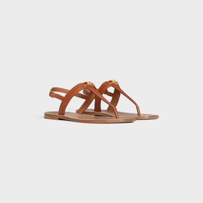 Celine Triomphe Tanga In Vegetable - Tanned Calfskin Sandalen Braun | CL-592590