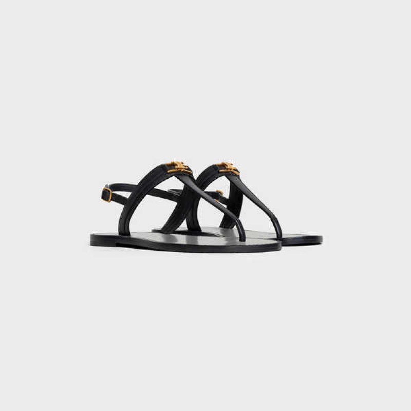 Celine Triomphe Tanga In Vegetable - Tanned Calfskin Sandalen Schwarz | CL-592588